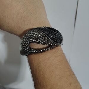 Pave Crystal Open Cuff Bracelet in Gunmetal Black